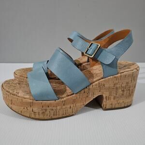 NEW Kork Ease Tish Sandal Womens 10 Turquoise Guinea Leather Cork Platform Heel